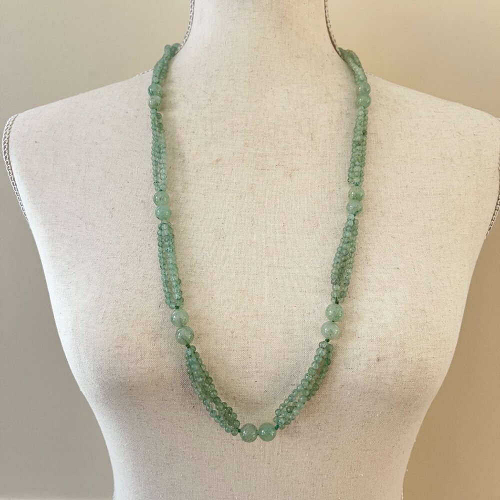 Green Aventurine Smooth Round Bead 32" Necklace Handmade